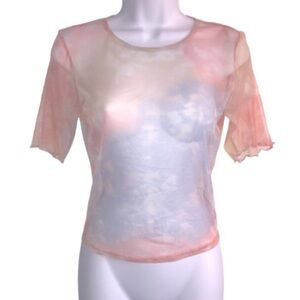 🔴 4/$15 AEO Women’s S Multi Pastel Tie-Dye Sexy Sheer Mesh SS Crop Top in EUC
